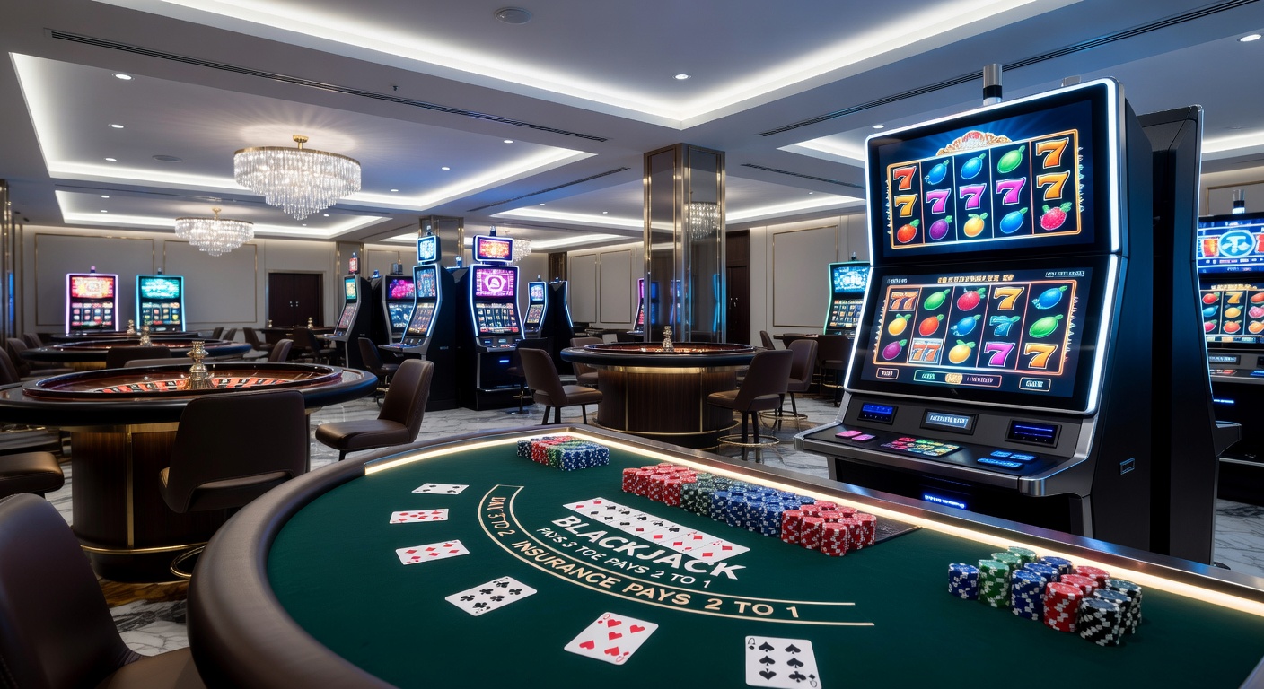 Close-up view of a live dealer table game setup with professional staff and digital interface elements