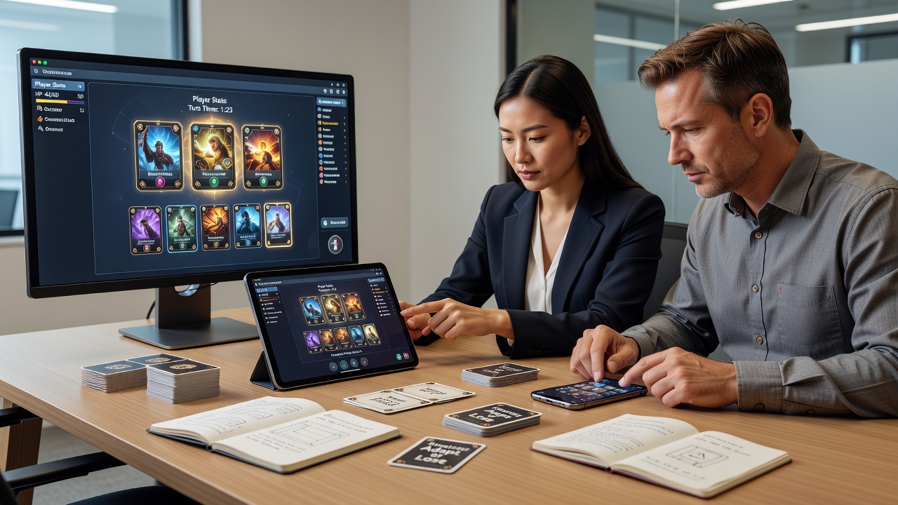Comparative view of card game return metrics across smartphone and tablet sessions with charts