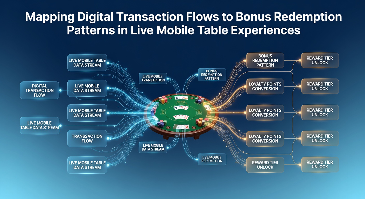 Digital transaction flow diagram showing mobile deposits linking to live table game bonus redemptions