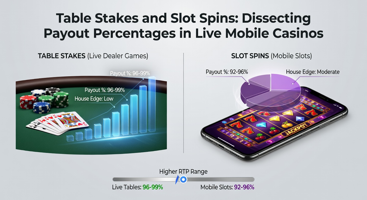 Comparative bar graph illustrating RTP ranges for table games versus slots in mobile live casinos, with volatility indicators