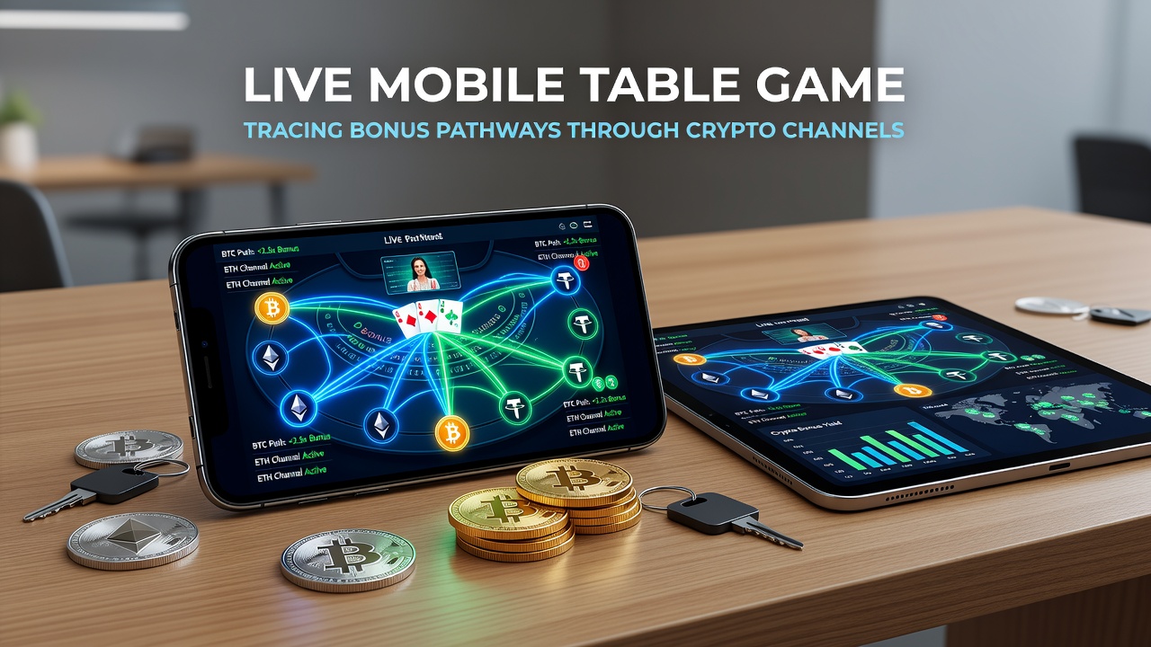 Cryptocurrency transaction pathways visualized in a mobile live table game interface showing bonus flows and blockchain verification steps